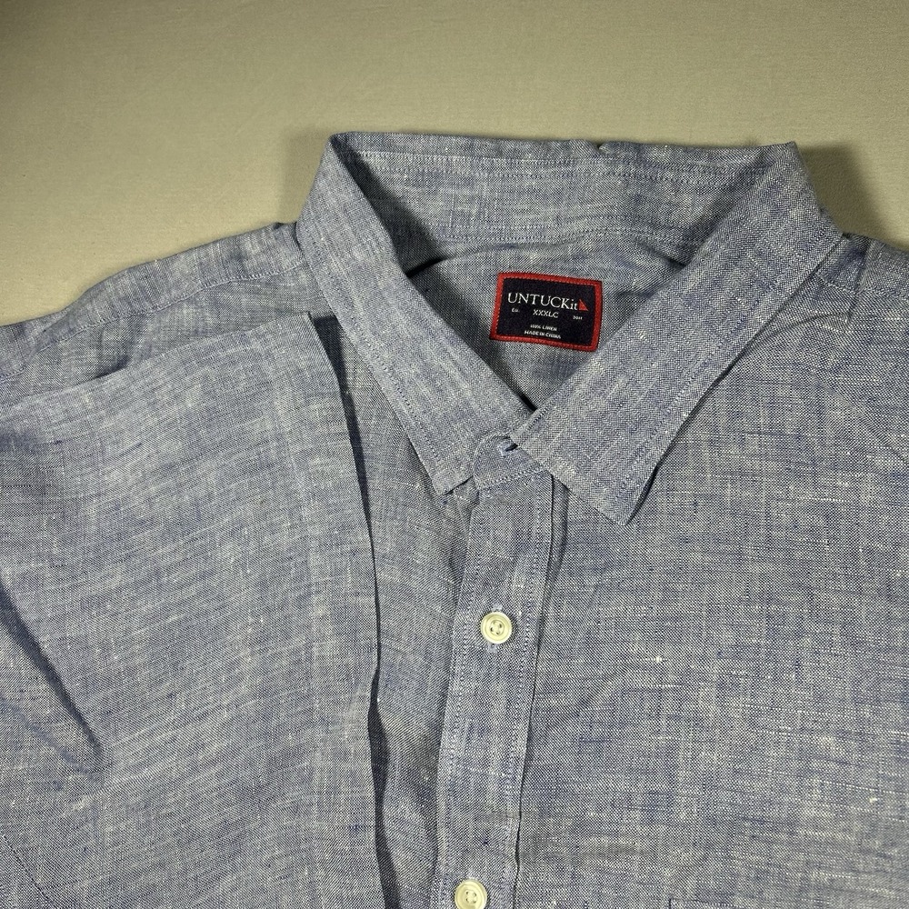 UNTUCKit Men's XXXL 3XL Blue Chambray 100% Linen Short Sleeve Button-Up Shirt